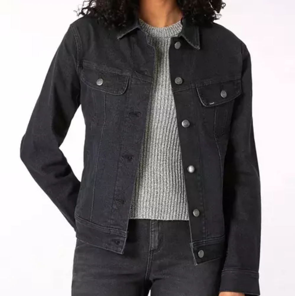 LEE Legendary Black Denim Jean Trucker Jacket Coat Regular Fit Small